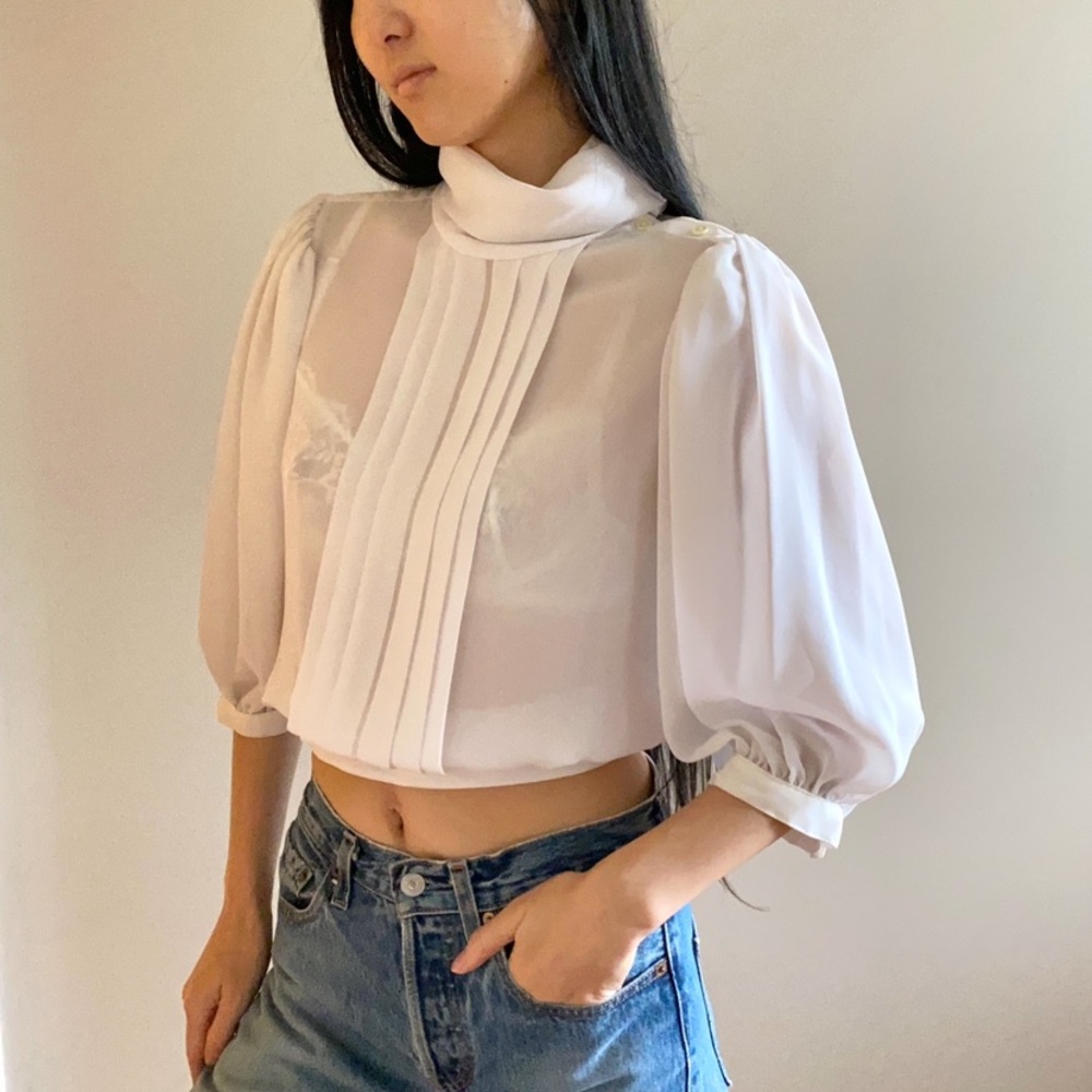 Vintage White Blouse with Puff Sleeves